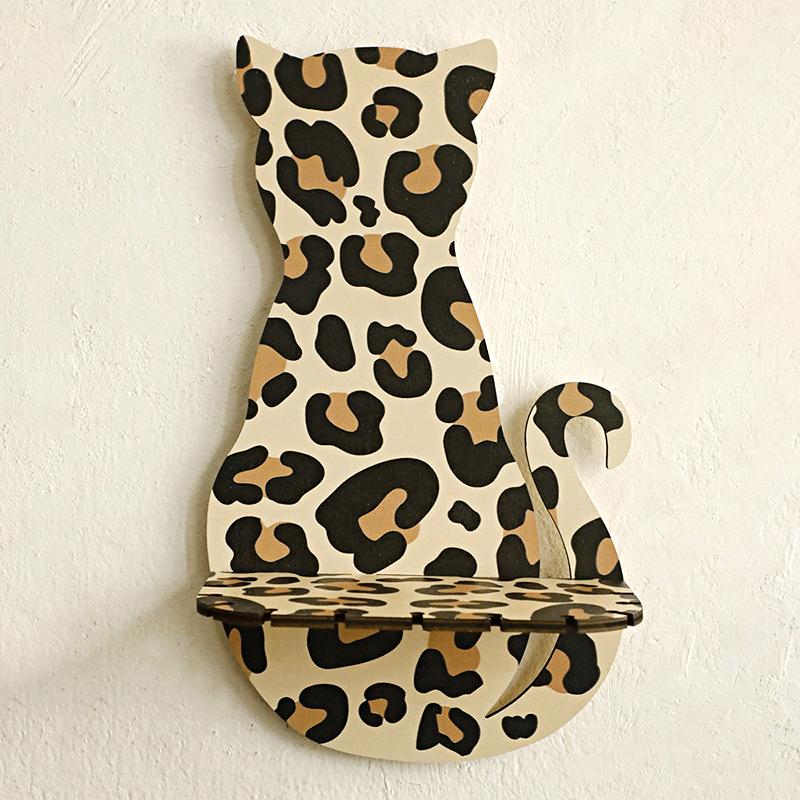 Handgemachter Wandbehang DIY Katzenförmiges Design Flur Aufbewahrungsregal Gastfamilie Leopardenmuster Einzigartige Heimdekoration