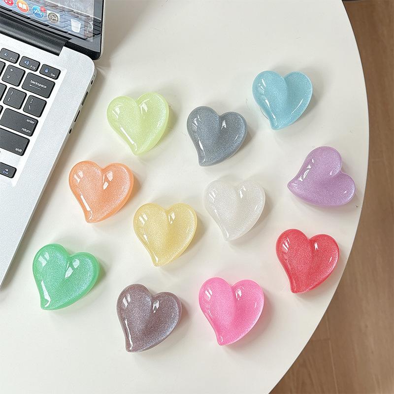 Glitter Solid Color Love Mobile Phone Airbag Bracket Back Sticker Retractable Lazy Support Frame Desktop Women'S Model