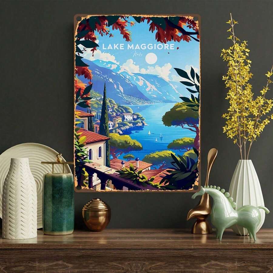 

2D Flat, 2D Flat Printing Metal Tin Plate - Majiaolei Lake Landscape Art, Vibrant Outdoor Wall Decor for Porch, Garage, Cafe, Ba 20X30CM