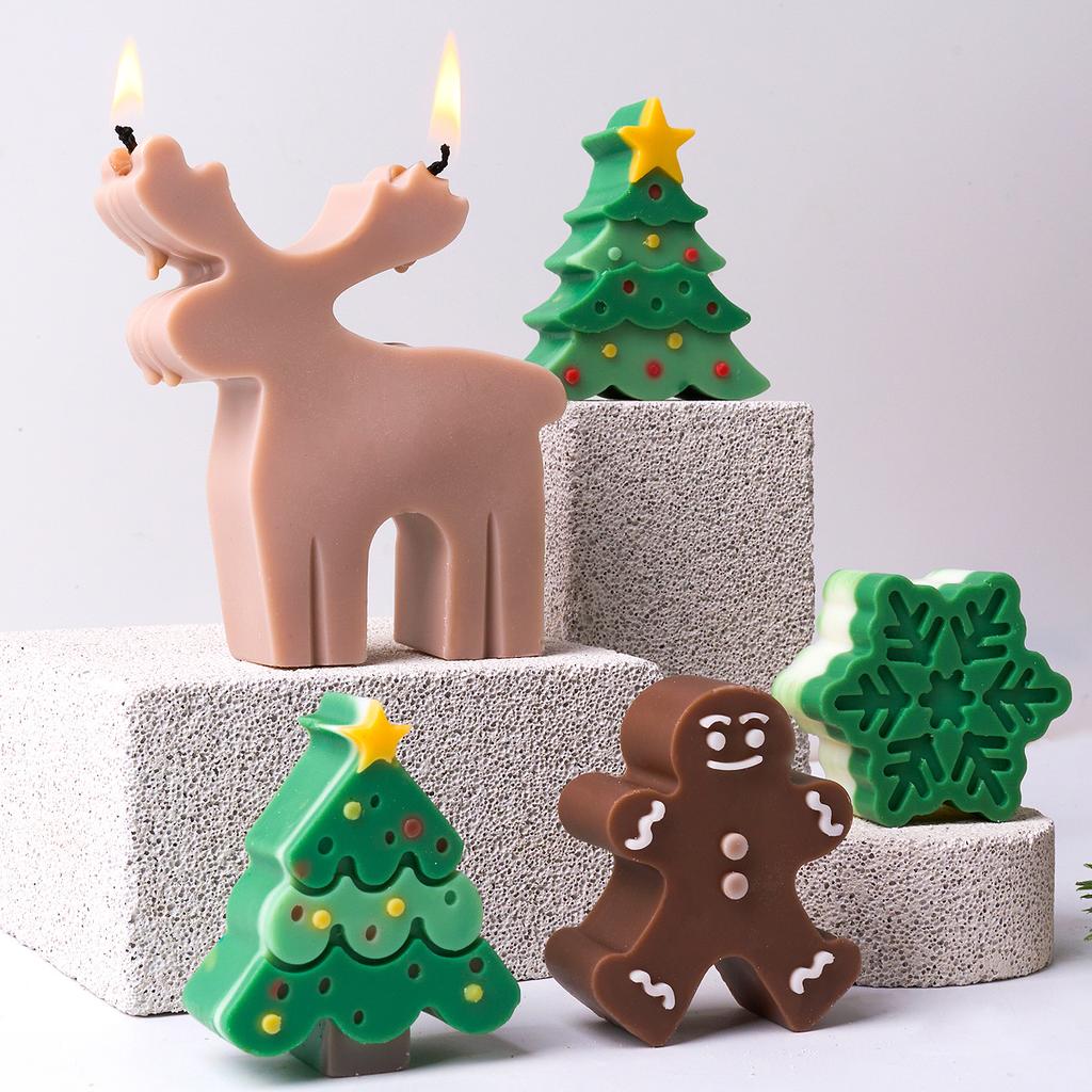 Christmas Tree Ornament Silicone Candle Mold DIY Snowflake Elk Gingerbread Man Crafts Making Soap Resin Molds Home Xmas Decor