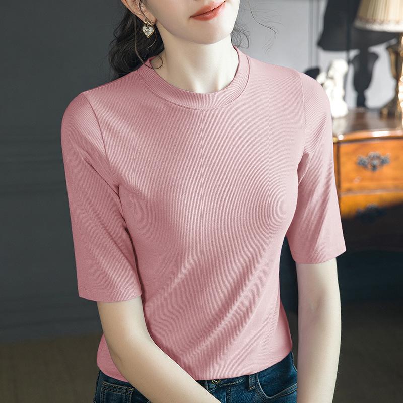 

Early autumn women s clothing new round neck bottoming shirt solid color medium sleeve cotton T-shirt, elastic inside the clothes XXXL