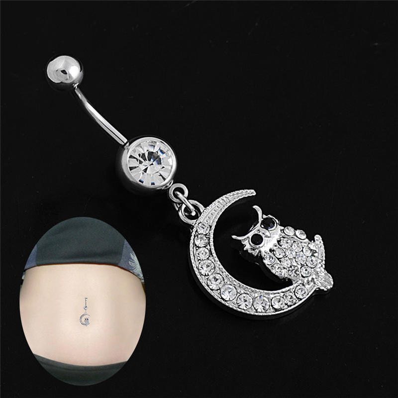 Eleganter weißer Mond-Eulen-Anhänger, Nabelpiercing für Damen, Bauchnabelring, Piercing-Schmuck