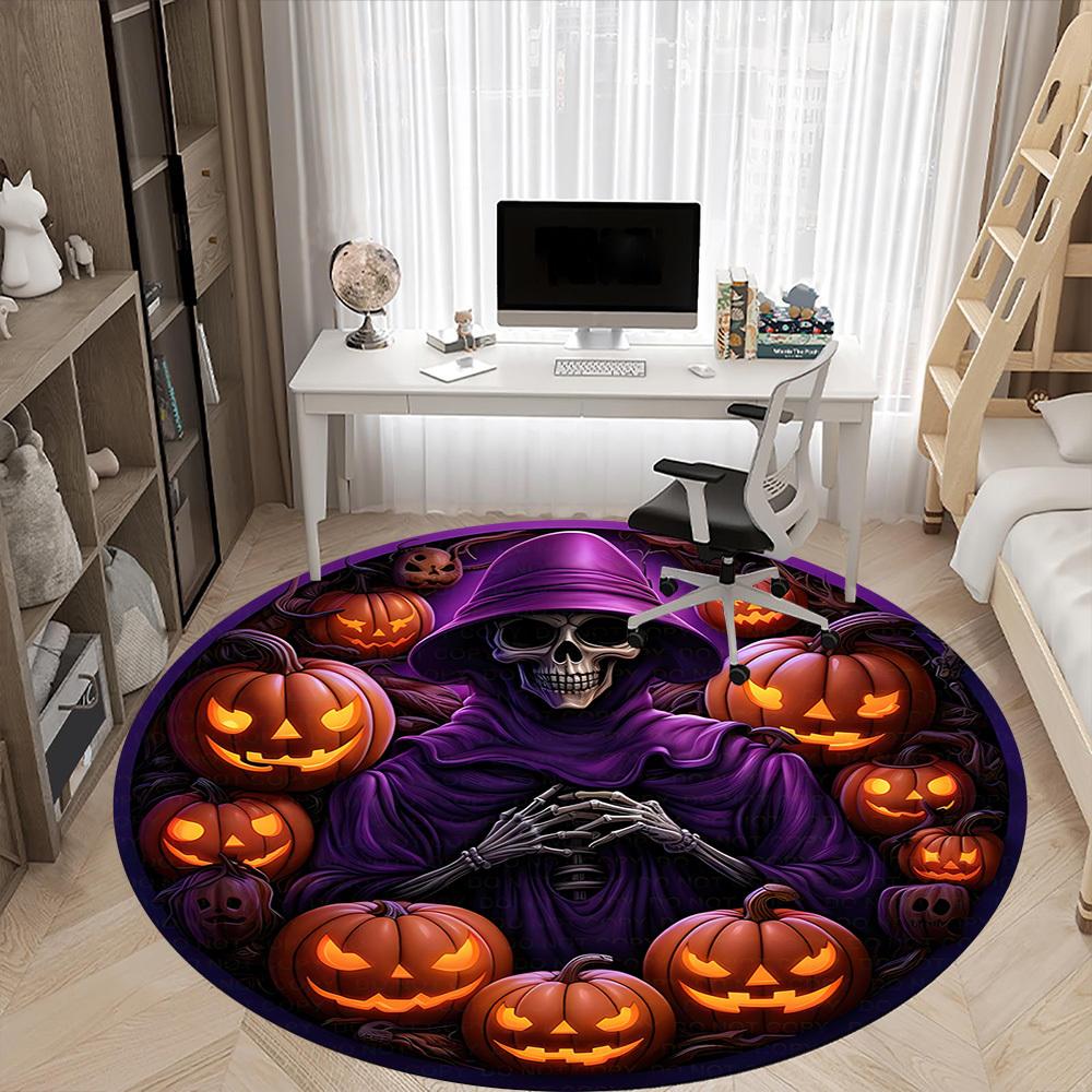 1pc Halloween, Pumpkin Chair Carpet for Office Non-Slip, Machine Washable Rug for Office - Holiday DecorMachine Made yy251029054
