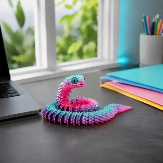Movable Joints Snake Figurine 3D Printed Articulated Toy, Flexible Jointed Statue Figurine, Realistic Fidget Toy for Desk Decor