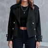 Women's Fashionable Casual Pocket Short Double Breasted Windbreaker Jacket