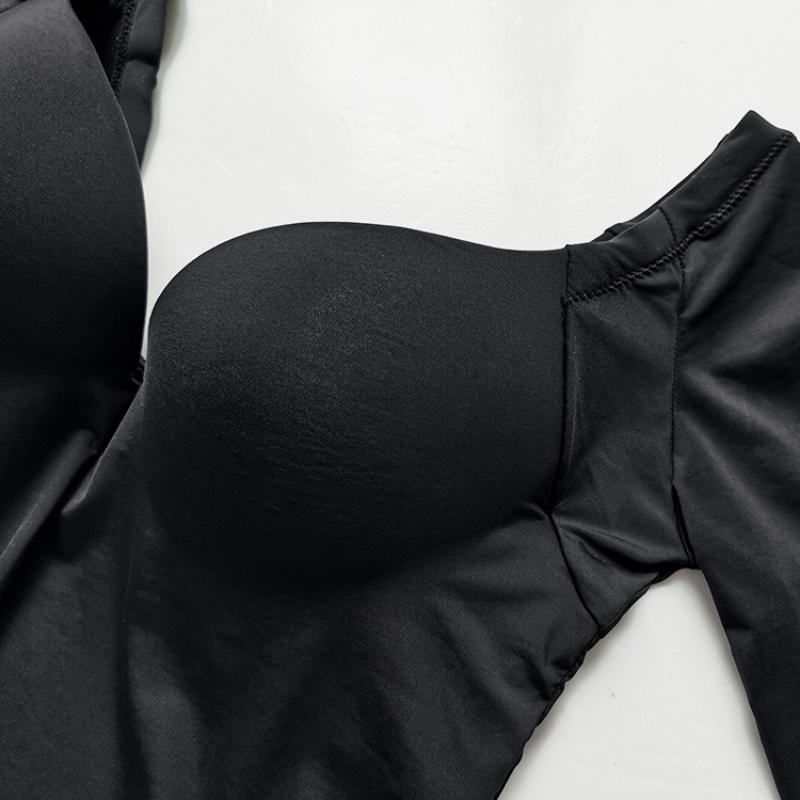 Înfășurați și ajustați forma spatelui, cu suprafață netedă, sutien cu mâneci lungi și fund cu inele de oțel și purtați lenjerie sexy pe exterior