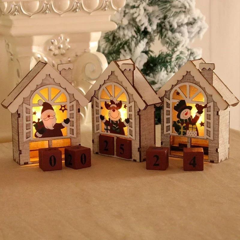 Christmas Wooden Home Decoration Luminous Calendar Table Furnishings Christmas Series Luminous House Christmas Creative Gifts