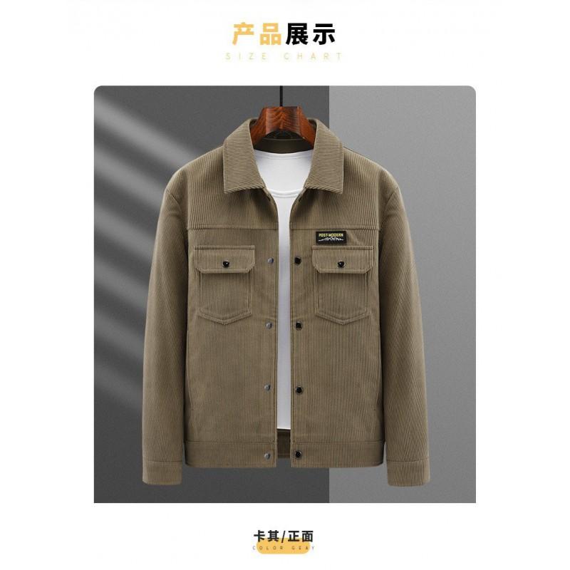 Mens Corduroy Jacket Casual Turn-Down Collar Outerwear Daily Wear
