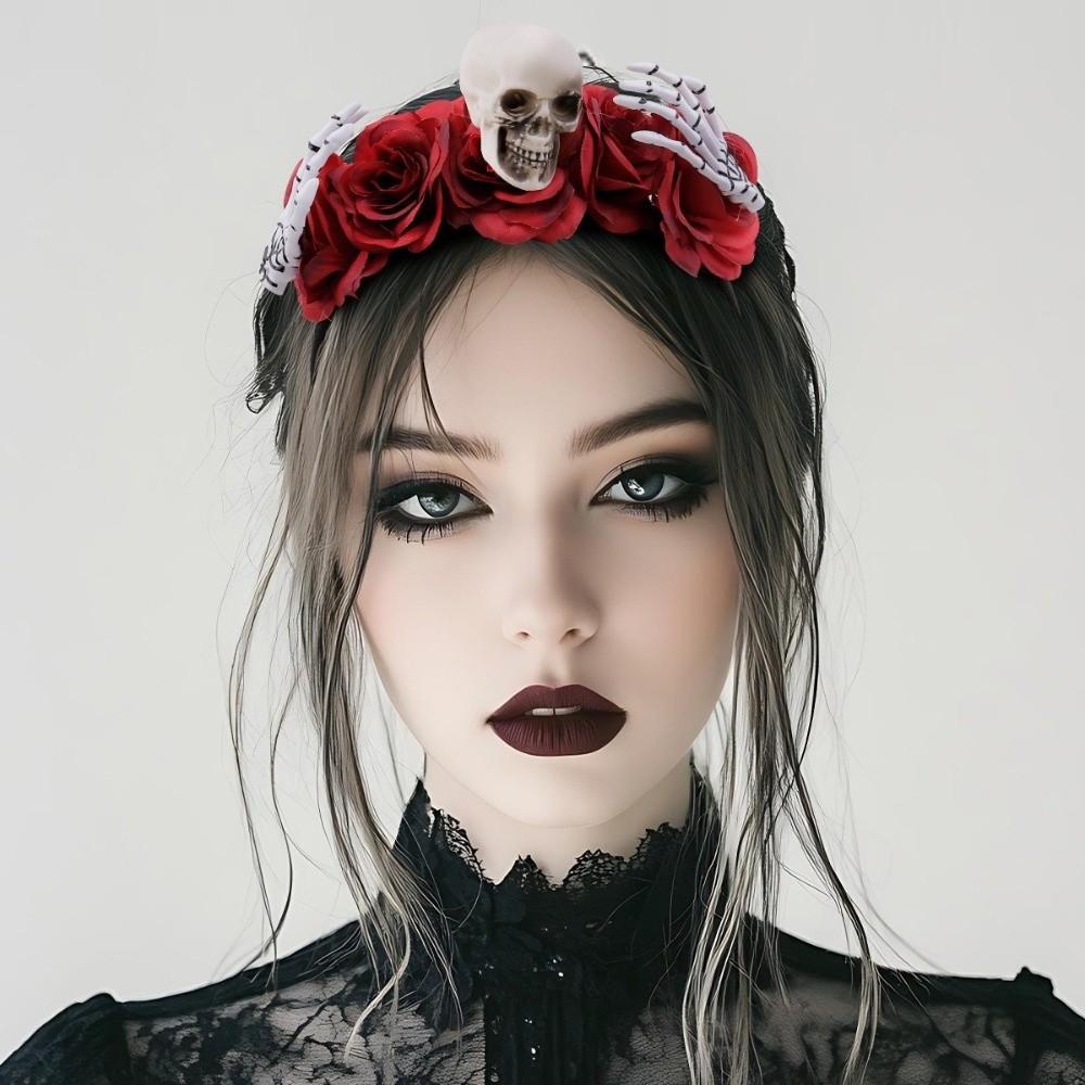 Rose Flower Branch Hair Hoop Bat Halloween Flower Crown Headwear Halloween Headband  Ladies