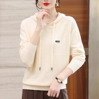 Moletom com capuz feminino outono e inverno solto uso externo suéter de malha com capuz manga comprida top