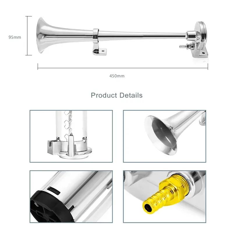 Universal 17inch Single Trumpet Car Air Horn 12V Compressor 150DB Super Loud Air Hose Car Horn Speaker for Truck Boat Motorcycle
