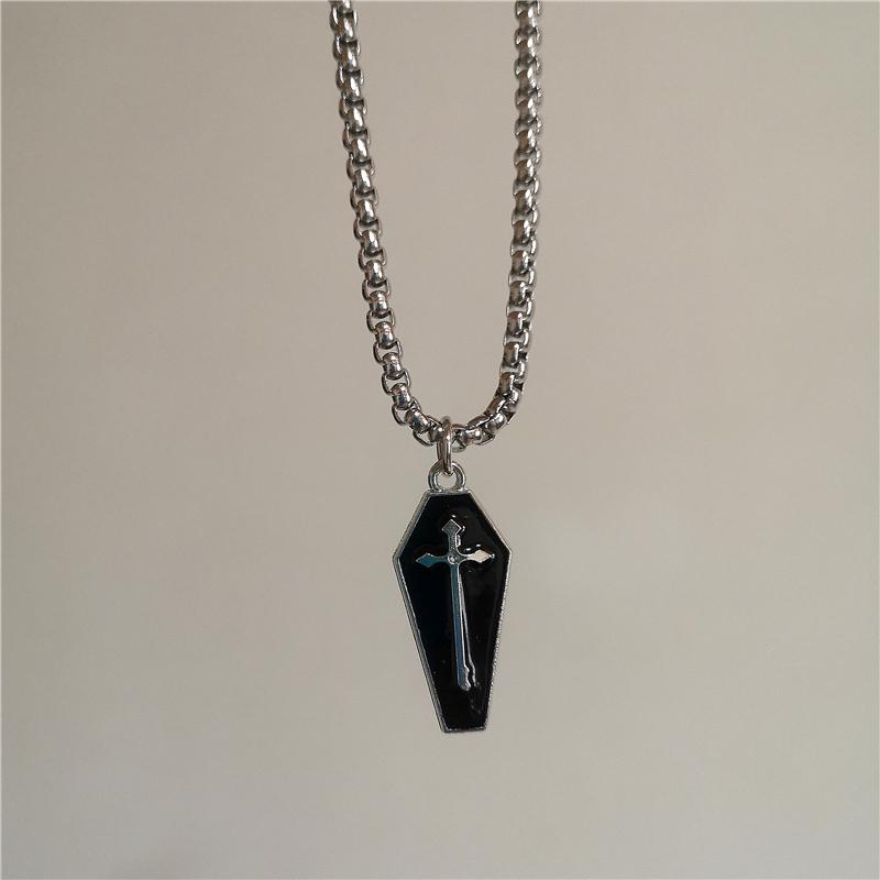 Gothic Bat Cross Dark Thorn Love Heart Pendant Black Bead Stacked Necklace Y2K Personalized Halloween Charm Grunge Jewelry Gift