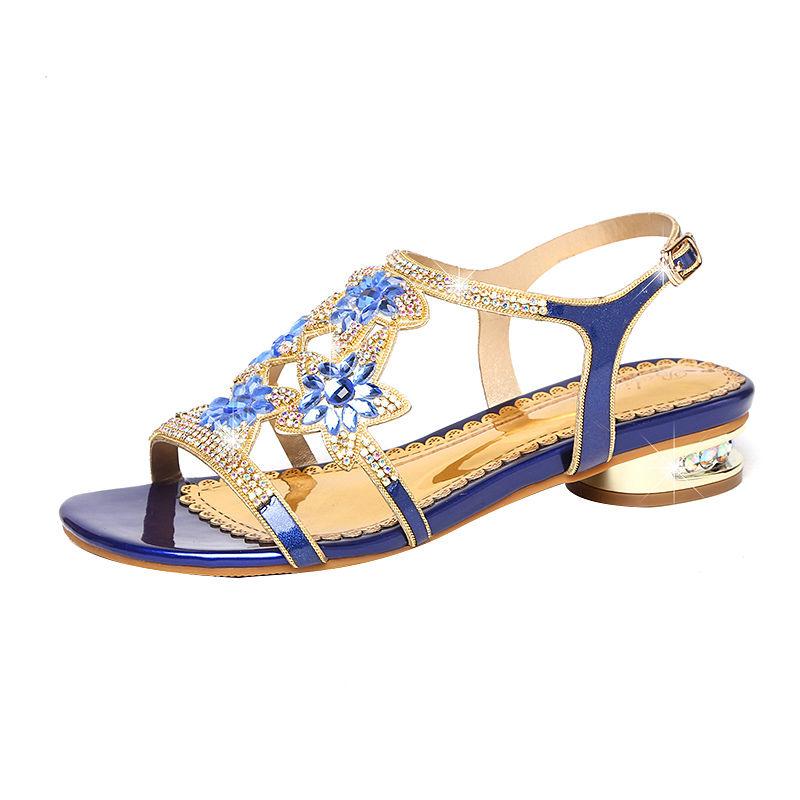 Fashion 2025 New Fashion Sandals Ladies High And Low Heel Sandals Leather Women'S Sandals With Diamonds Outdoor Ladies Beach Shoes