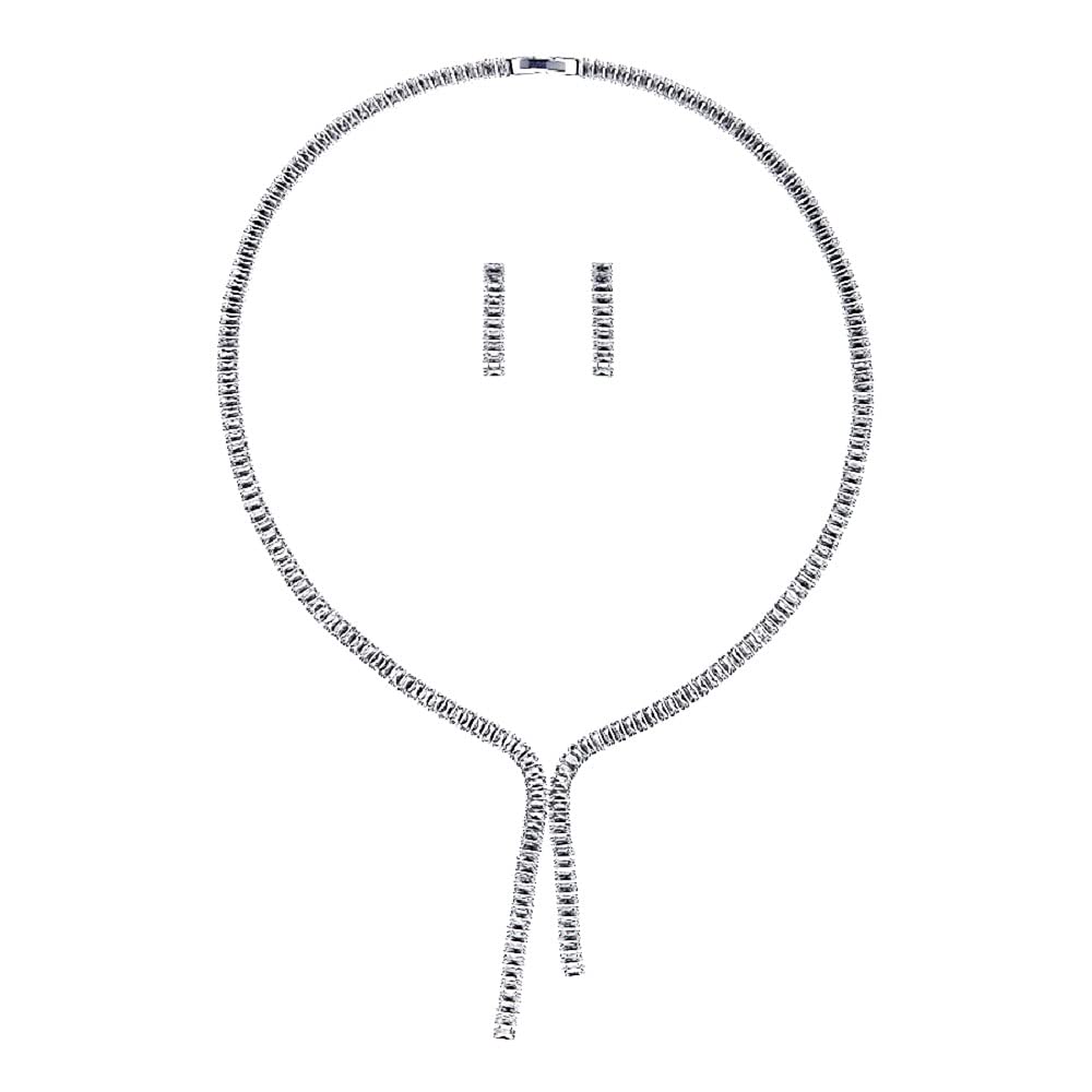 

[NEOGLORY] JEWELRY Necklace & Earrings 2-Piece Set, High-Quality Bridal Cubic Zirconia, Y-Shape, Simple, Dangle, with Jewelry Box (NEOGLORY) (Type C)