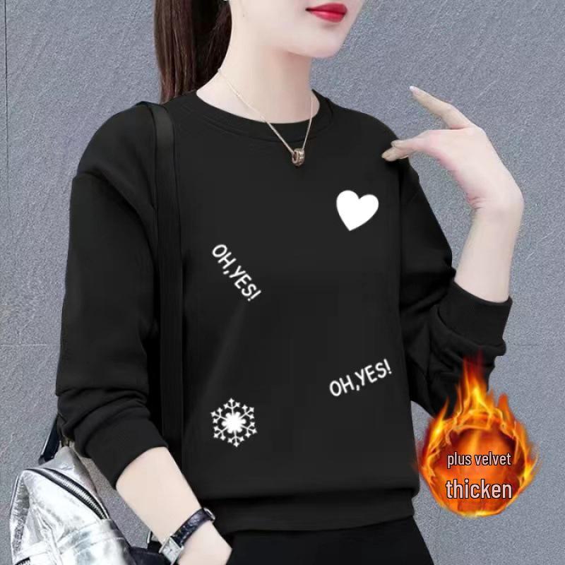 Huamian Women's Plus Size Velvet-Lined Sweatshirt - 2023 Autumn/Winter Casual Loose Fit Pullover Jacket