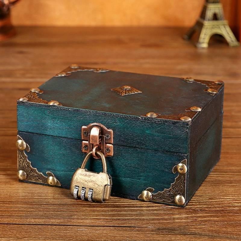 Box Jewelry Wooden With Lock Vintage Desktop Organizer For Home Decor Office