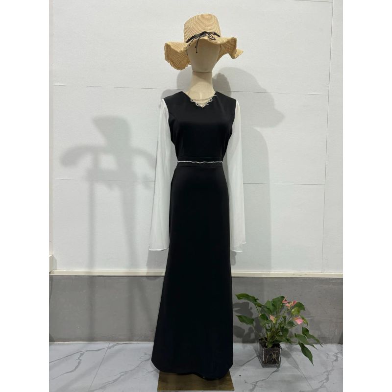 

European and American plus Size Women s Clothes Loose V-neck Mesh See-through Dress Long Skirt Dress Black White S