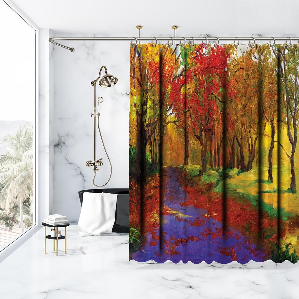 Buy Painting Printed Showers Curtain / Waterproof Button Hole Shower