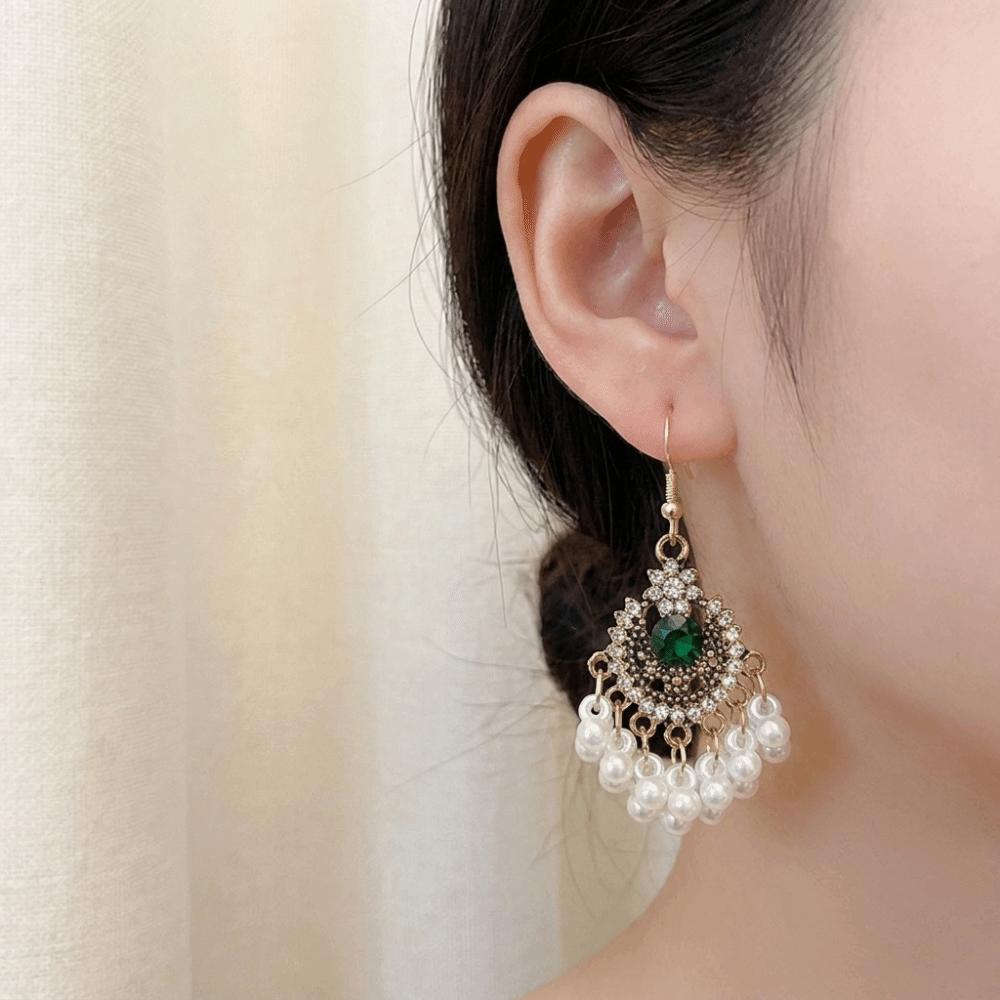Imitation Pearl Tassel Drop Earrings Hook Piercing Exaggerated Tassel Earrings  Girls Gift