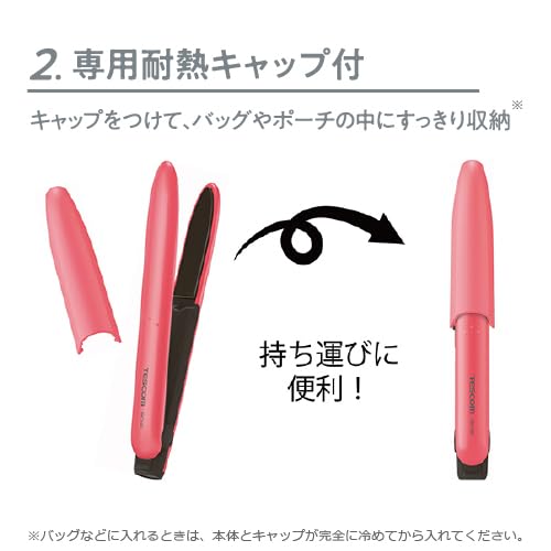 Tescom ISC100 P USB-Powered Hair Iron, 10mm, Compact, Ceramic Coating, International Compatible, Pink