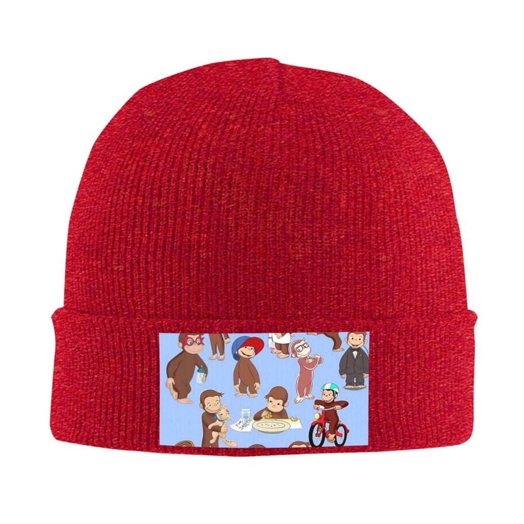 Anime Curious George Monkey Warm Knitted Cap Hip Hop Bonnet Hat Autumn Winter Outdoor Beanies Hats for Unisex Adult
