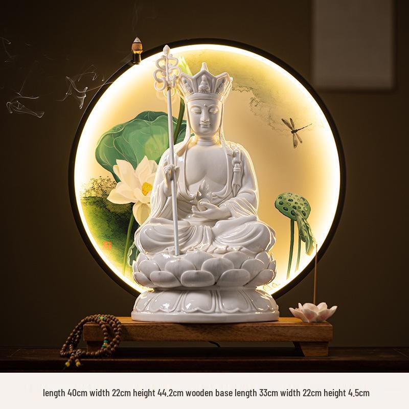 Zen Ceramic Ksitigarbha Bodhisattva Backflow Incense Burner - Buddha Statue for Aromatherapy and Home Decor.