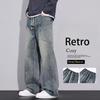 Spring Autumn Men's Large Pocket Retro Jeans Wide Straight Loose Trousers Comfortable Soft Cozy Male Pants Versatile Clothing