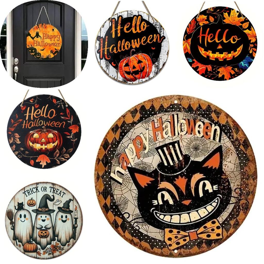 Wooden Halloween Pumpkin Trick Or Treat Decoration Haunted House Door Hangings