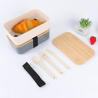 Japanese Bamboo Lid Bento Lunch Box with Large Compartments for Students and Camping
