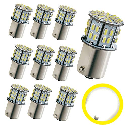 

NAKOBO 10 шт. Світлодіодна лампа S25 з високою яскравістю (P21W 1156 S25 G18 BA15S) Задня лампа з кутом нахилу штифта 180 градусів 3014SMD 50 штук Білий 6000K Сумісний