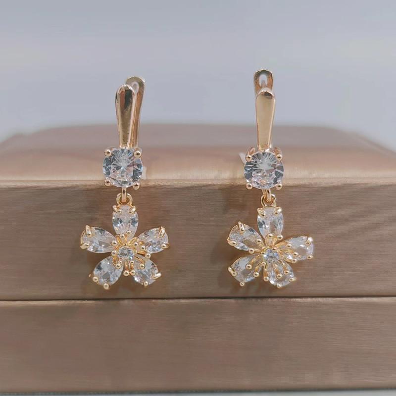 Boucles d'oreilles en forme de fleur pour femmes, nouveauté 2023, couleur or, cristal, zircon, pendantes, accessoires de fête tendance