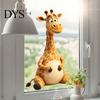 Reusable Sunproof Door Decals Cute Cartoon Giraffe Static Window Clings, Thick PVC No-Adhesive Removable Glass Decals, Childlike Wall Decor Waterproof