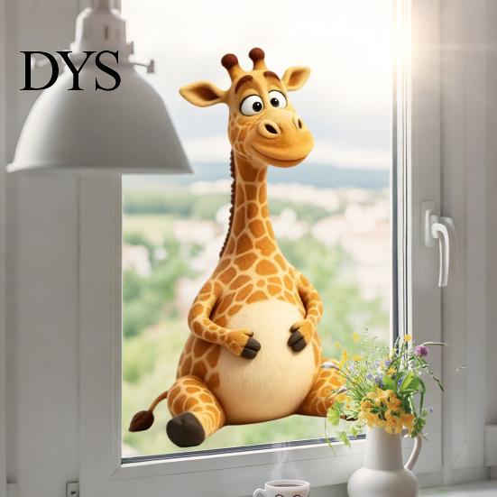 Reusable Sunproof Door Decals Cute Cartoon Giraffe Static Window Clings, Thick PVC No-Adhesive Removable Glass Decals, Childlike Wall Decor Waterproof