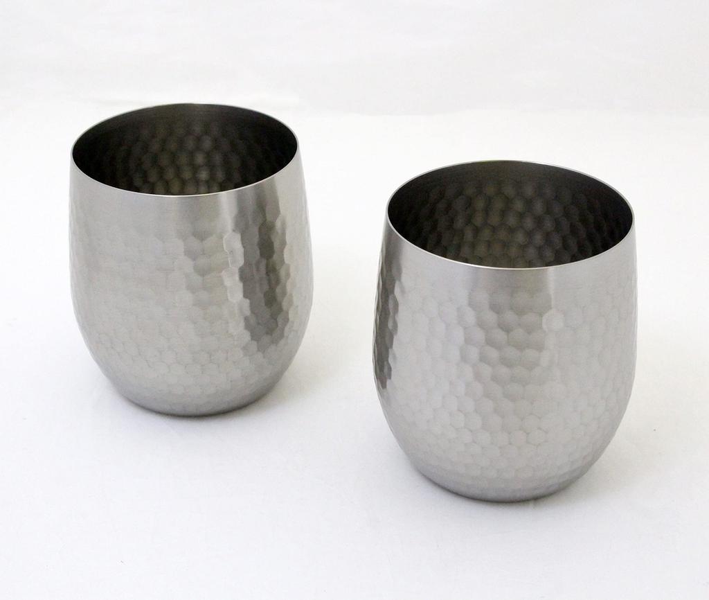 Asahi TSUBAME SUSCUP Hammered Rock Cup, 340ml, Set of 2, Gift Packaging