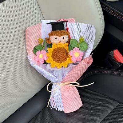 New Lovely Doll Crochet Flower Bouquet Handmade Cute Cartoon Woven Sunflower Creative Bouquet Graduation Gift