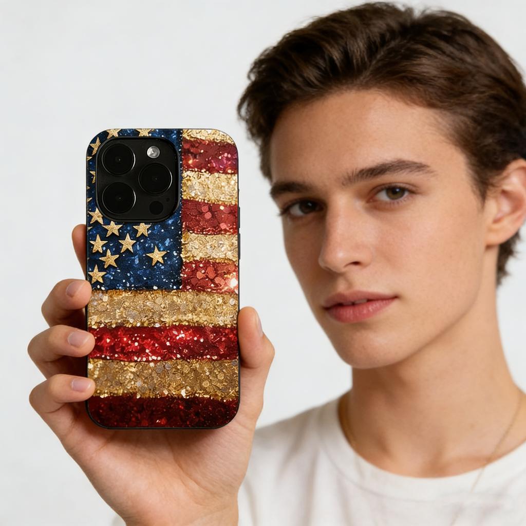 Luxury USA American Flag Phone Case for iPhone 17 16 15 Pro Max 14 Plus 13 12 Pro 11 MAX Plus Cool Creative Silicone Black Cover