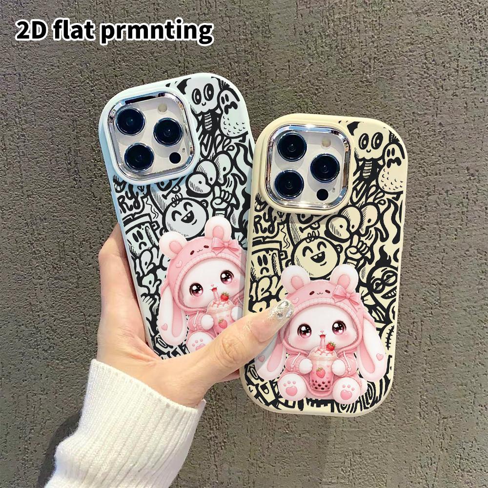 Phone Case: 2D Flat Design Suitable for iPhone 18 17 16 15 14 13 Pro Protective Case, Couple Style, Wearing a Rabbit Coat, Christmas and Halloween Gif