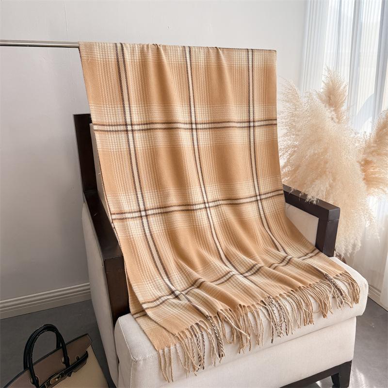 Korean Version of the Atmosphere Plaid Autumn and Winter Warm Cold Scarf Shawl Commuting Versatile Couple Tassel Imitation Cashmere Scarf