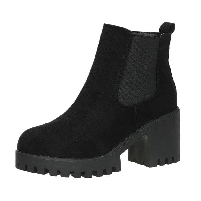 Botas de mujer talla grande botas cortas nuevas botas Martin suela gruesa estilo británico boca elástica punta redonda botas cortas mujer