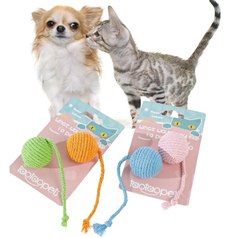 Pet Cotton Rope Toy With Colorful Tail Ball For Cats And Dental Chewing