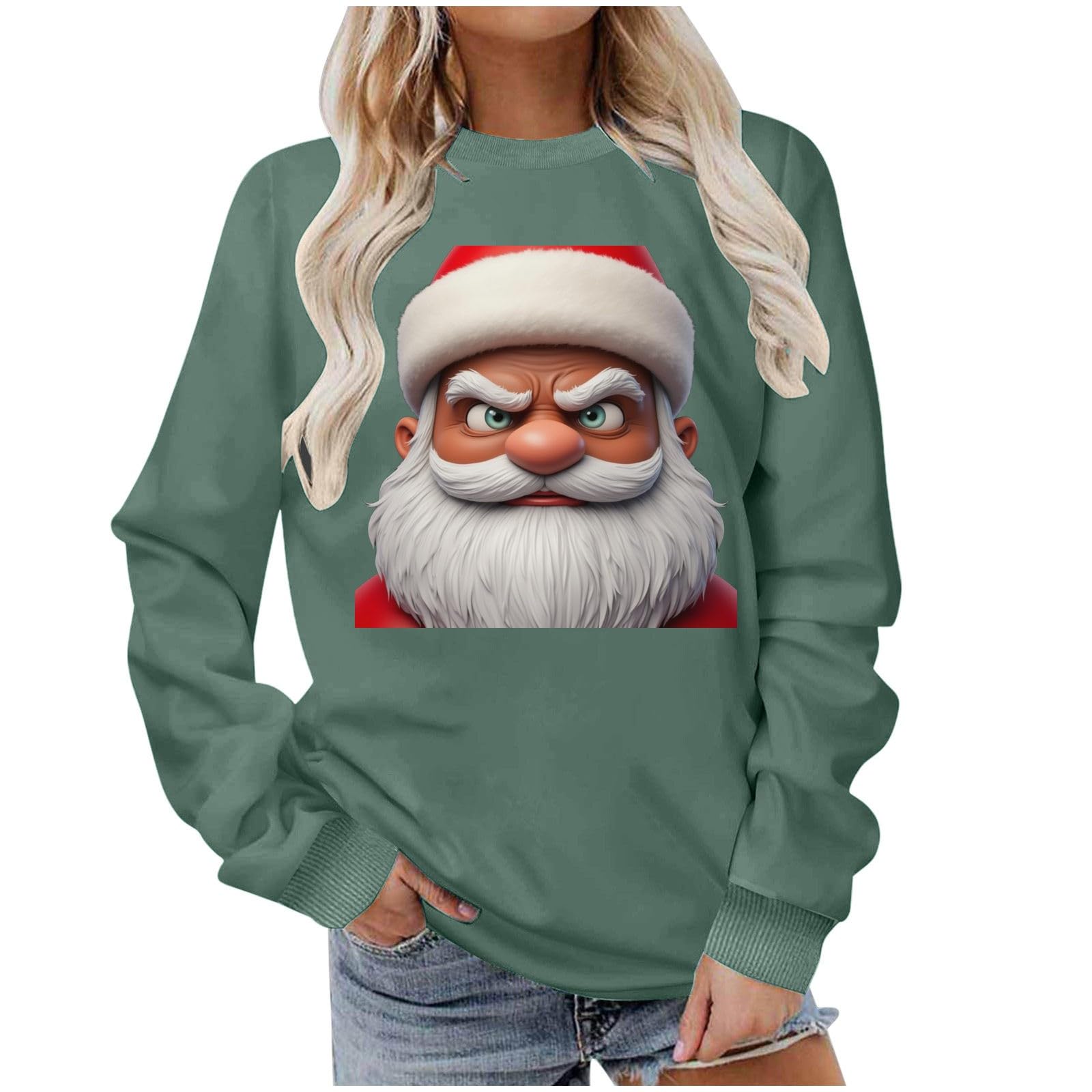 

Рождественские свитшоты для женщин, оверсайз, с длинным рукавом, с круглым вырезом, милые праздничные пуловеры с рождественской графикой M