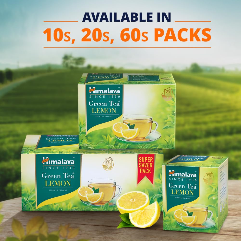 Himalaya Green Tea Lemon Tea Bags 20 Count Pack of 1 Herbal Refreshing Daily Wellness Citrus Beverage Drink Hot Brew