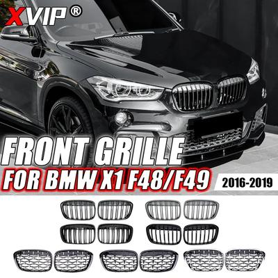 XVIP Glossy Black Diamonds Style Front Bumper Kidney Grilles For BMW X1 F48 F49 2016- Shiny Line Style Upper Racing Grilles