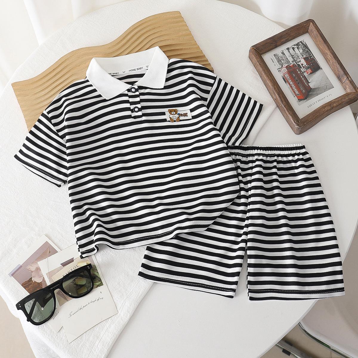 Children s Casual Outfit - Summer Boys Polo-neck Short-sleeved Shorts Set 100cm