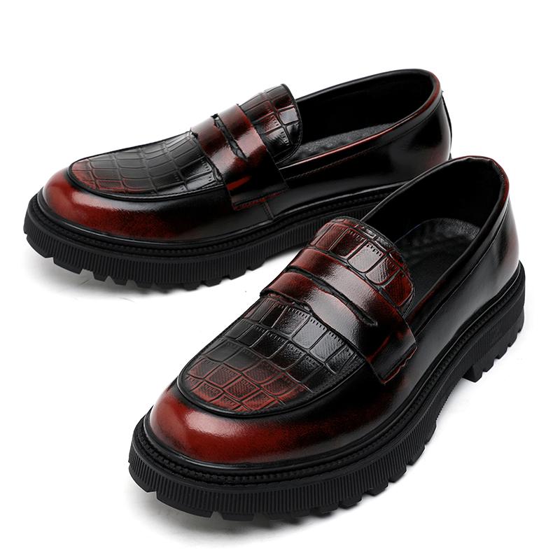Fashion Wine Red Thick Soled Leather Shoes Casual Shoes Fashion Design Loafers Mens Comfortable Slip On Brand Moccasins Driving Footwear