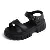 Women's Sandal High Quality New Summer Outdoors Thick Heel Buckle Solid Color N-slip Casual Comfortable Sandals for Woman