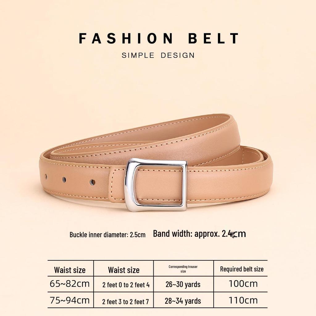 Women's Red Cowhide Leather Belt with Square Buckle - Trendy Decorative Waist Cincher