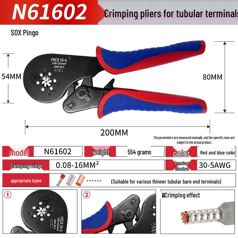 HSC8 6-4 Insulated Tubular Terminal Crimping Pliers Set