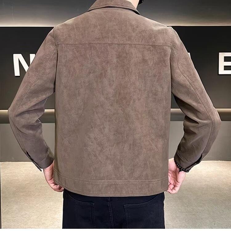Men's High-End Slim-Fit Leather Jacket, Autumn/Winter 2025 Collection, Trendy Lapel Design