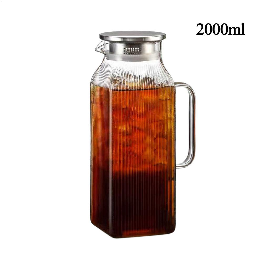 Glass water pitcher with Lid cold drink pitcher 2000ml insulated thickened juice pitcher Iced Tea Pitcher  tea bottle kettle